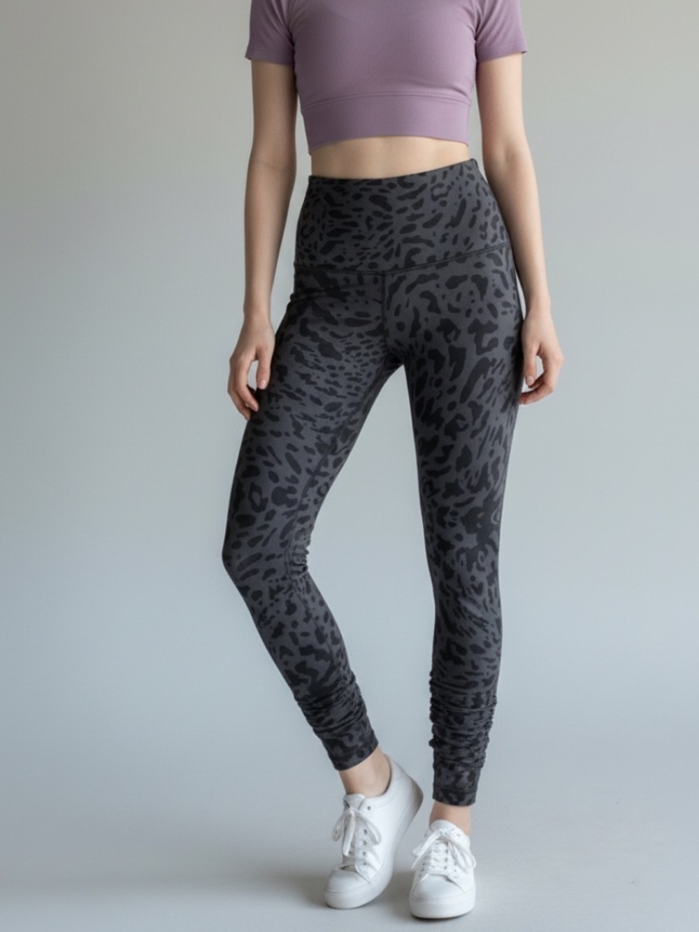 Lululemon Leopard Print High Rise Leggings Black Grey Camo Animal Estimated Sz 6